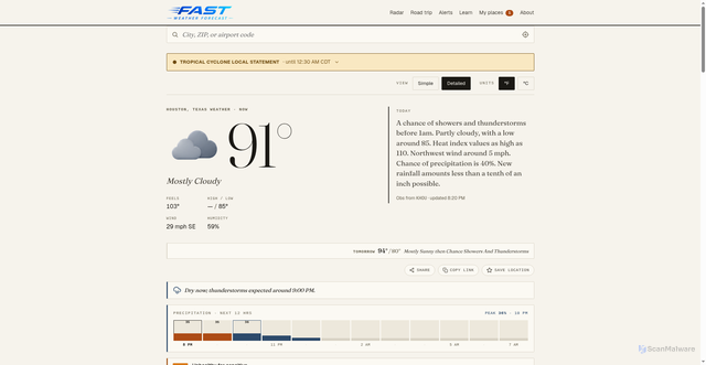 Security scan screenshot of https://fastweatherforecast.com/weather/houston-tx/
