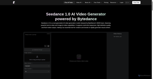 Security scan screenshot of https://flux-ai.io/model/seedance-1-0/