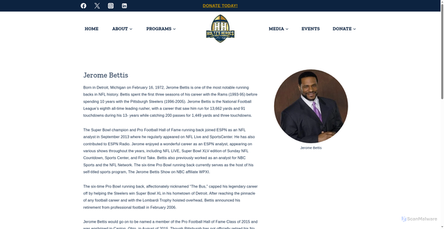 Security scan screenshot of https://holtzsheroes.org/board-of-directors/jerome-bettis/