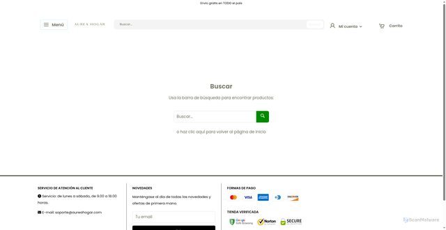 Security scan screenshot of https://aureahogar.shop/search