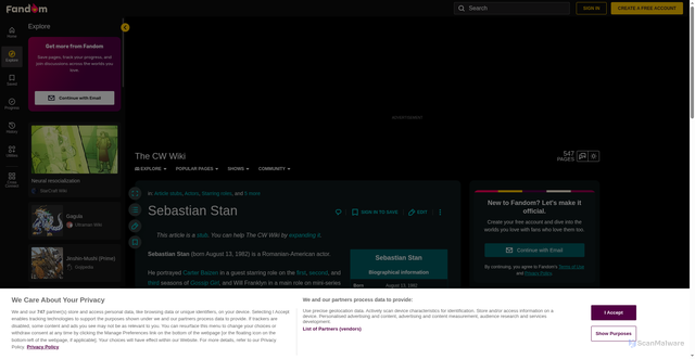 Security scan screenshot of https://thecw.fandom.com/wiki/Sebastian_Stan