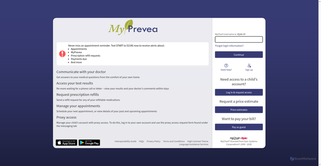 Security scan screenshot of https://www.myprevea.com