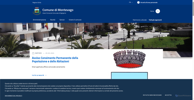Security scan screenshot of https://www.comune.montevago.ag.it/