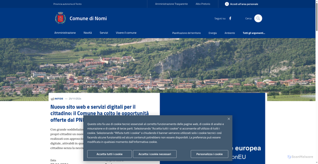 Security scan screenshot of https://www.comune.nomi.tn.it/