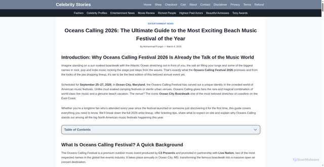 Security scan screenshot of https://celebrystar.com/oceans-calling-2026/