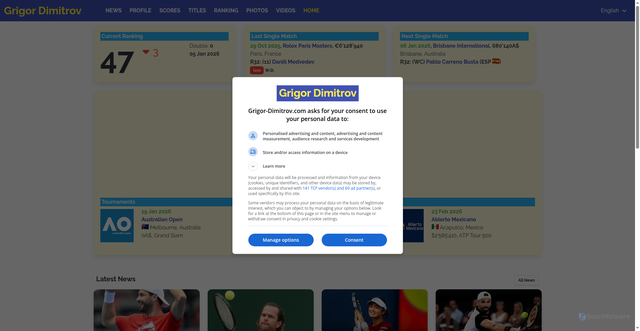 Security scan screenshot of https://www.grigor-dimitrov.com/en