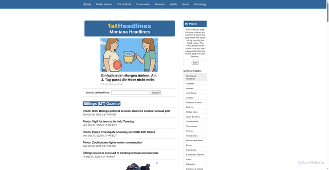 Security scan screenshot of https://www.1stheadlines.com/montana.htm