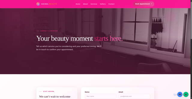 Security scan screenshot of https://aroma-beauty-salon.pages.dev/contact/?service=Hair%20Styling