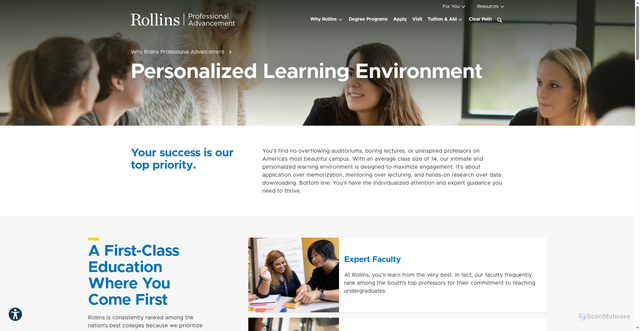 Security scan screenshot of https://rollins-edu-website-ssg.pages.dev/professional-advancement/why-rollins/personalized-learning-environment