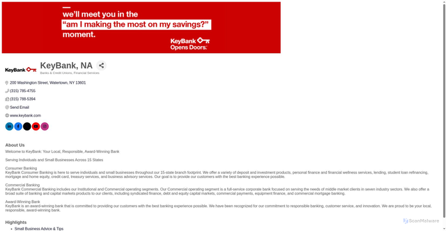 Security scan screenshot of https://business.watertownny.com/list/member/keybank-na-watertown-591