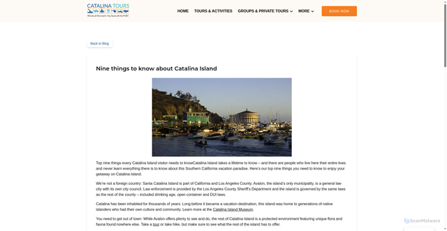 Security scan screenshot of https://www.catalinatours.com/blog/nine-things-to-know-about-catalina-island/