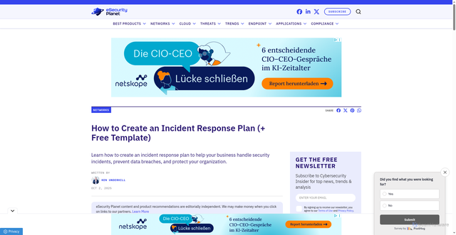 Security scan screenshot of https://www.esecurityplanet.com/networks/incident-response-how-to-prepare-for-attacks-and-breaches/