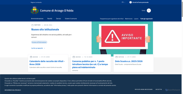 Security scan screenshot of https://www.comune.arzago.bg.it/