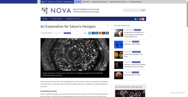 Security scan screenshot of https://aasnova.org/2015/08/21/an-explanation-for-saturns-hexagon/