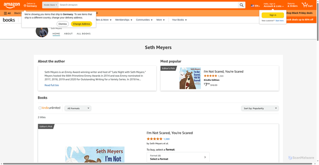 Security scan screenshot of https://us.amazon.com/stores/author/B09HV9618V