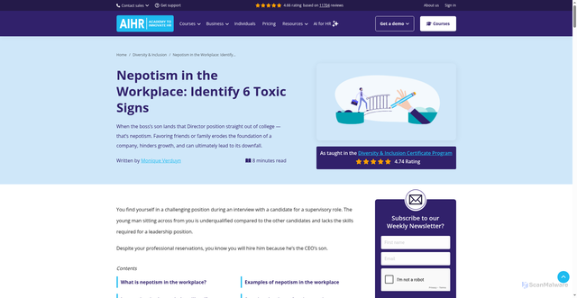 Security scan screenshot of https://www.aihr.com/blog/nepotism-in-the-workplace/