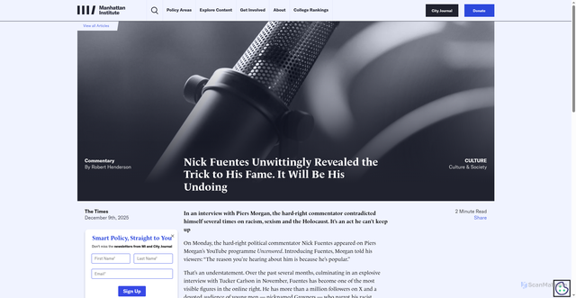 Security scan screenshot of https://manhattan.institute/article/nick-fuentes-unwittingly-revealed-the-trick-to-his-fame-it-will-be-his-undoing