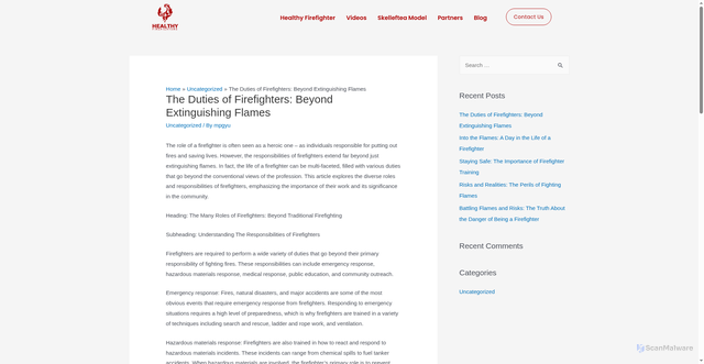 Security scan screenshot of https://www.healthyfirefighters.com/the-duties-of-firefighters-beyond-extinguishing-flames/