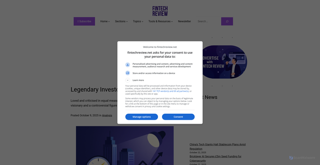 Security scan screenshot of https://fintechreview.net/legendary-investor-profile-bill-ackman/