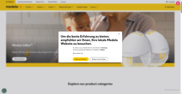 Security scan screenshot of https://medela.com