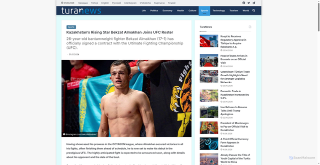 Security scan screenshot of https://turanews.kz/en/news/kazakhstans-rising-star-bekzat-almakhan-joins-ufc-roster/