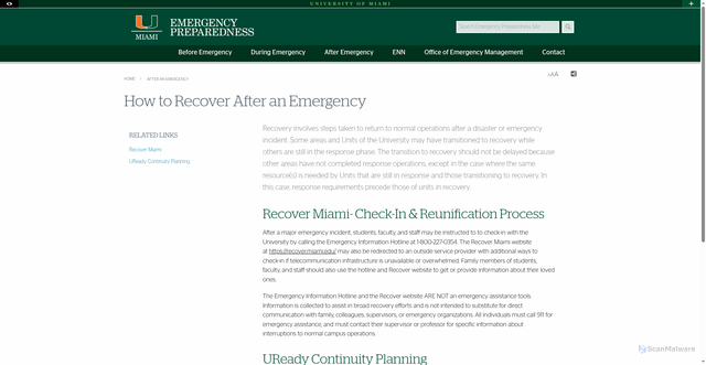 Security scan screenshot of https://recover.miami.edu