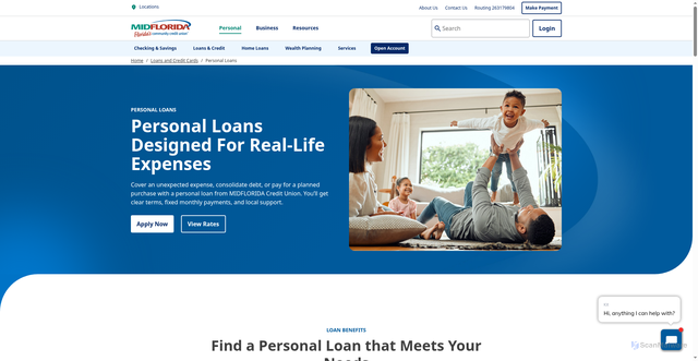 Security scan screenshot of https://www.midflorida.com/personal/loans-and-credit-cards/personal-loans