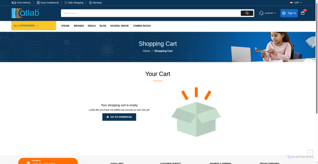 Security scan screenshot of https://atlabshoponline.com/uae/checkout/cart/