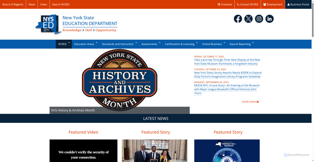Security scan screenshot of https://www.nysed.gov/