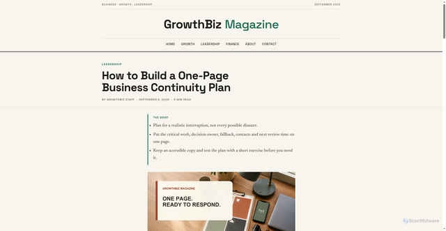 Security scan screenshot of https://growthbizmag.pages.dev/articles/one-page-business-continuity-plan-small-business