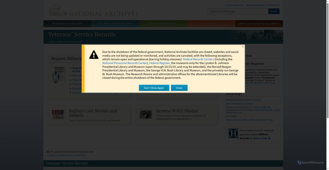 Security scan screenshot of https://www.archives.gov/veterans