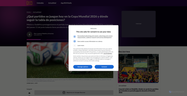 Security scan screenshot of https://newsroom.rcnradio.com/actualidad/que-partidos-se-juegan-hoy-en-la-copa-mundial-2026-y-donde-seguir-la-tabla-de-posiciones