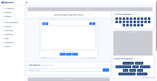 Security scan screenshot of https://signaturepng.com