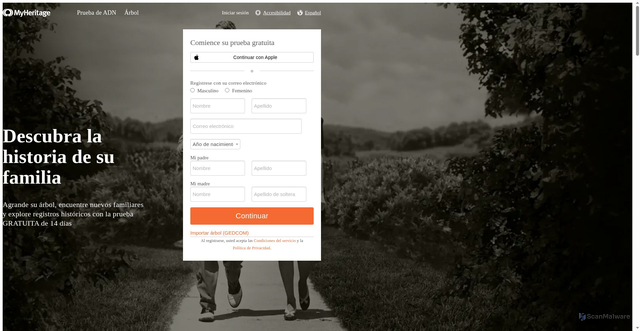 Security scan screenshot of https://www.myheritage.es