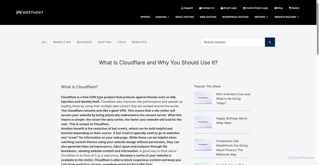 Security scan screenshot of https://www.westhost.com/blog/what-is-cloudflare-and-why-you-should-use-it/