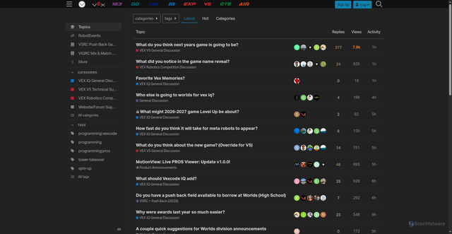 Security scan screenshot of https://www.vexforum.com