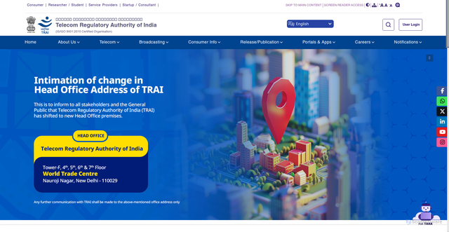 Security scan screenshot of http://www.trai.gov.in/
