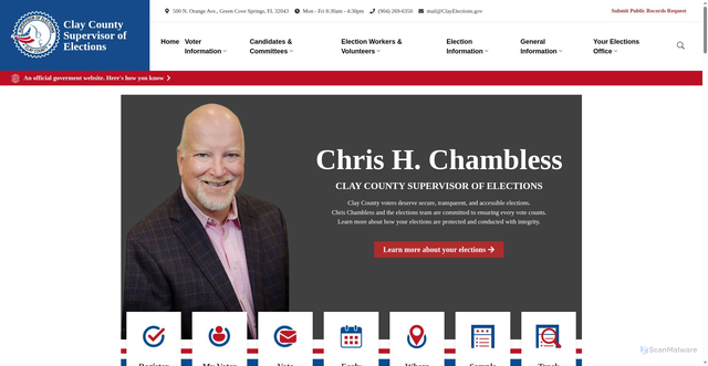 Security scan screenshot of https://clayelections.gov/