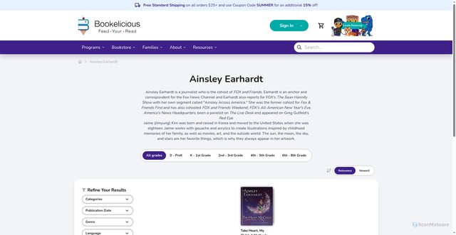 Security scan screenshot of https://www.bookelicious.com/author/15343/
