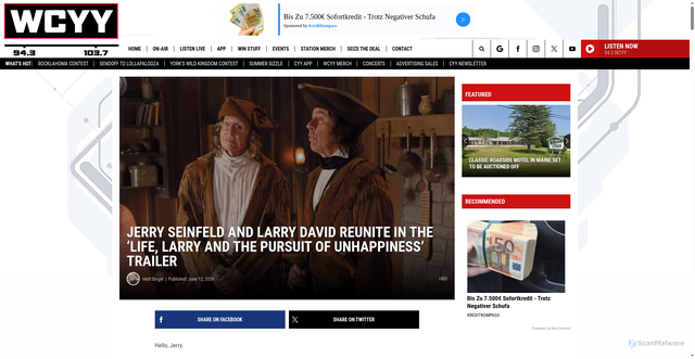 Security scan screenshot of https://wcyy.com/ixp/442/p/larry-david-american-show-seinfeld-trailer/