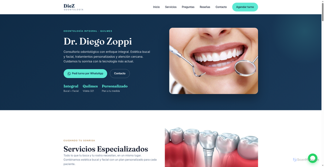 Security scan screenshot of https://diezodontologia.com/
