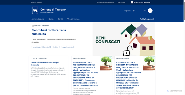 Security scan screenshot of https://www.comune.taurano.av.it