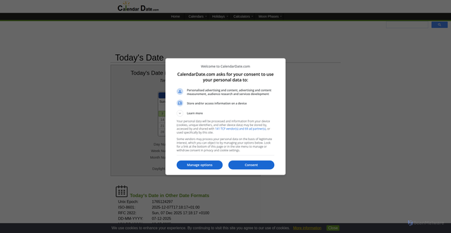 Security scan screenshot of https://www.calendardate.com/todays.htm
