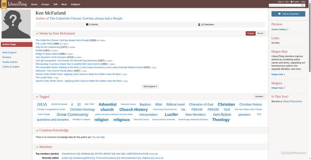 Security scan screenshot of https://www.librarything.com/author/mcfarlandken