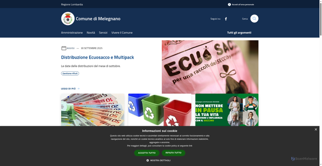 Security scan screenshot of https://www.comune.melegnano.mi.it/it
