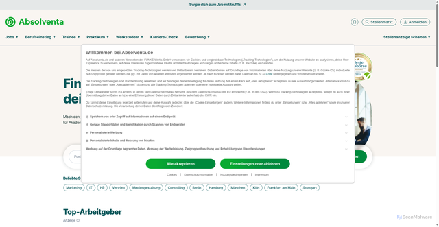 Security scan screenshot of https://www.absolventa.de