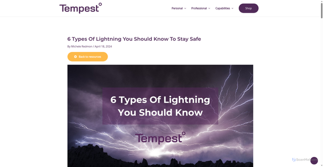 Security scan screenshot of https://tempest.earth/resources/types-of-lightning/