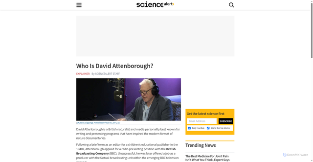 Security scan screenshot of https://www.sciencealert.com/david-attenborough