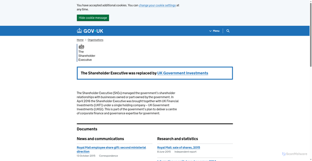 Security scan screenshot of http://www.shareholderexecutive.gov.uk