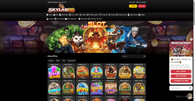 Security scan screenshot of https://ndx-skylar88.click/desktop/game/slot/advantplay